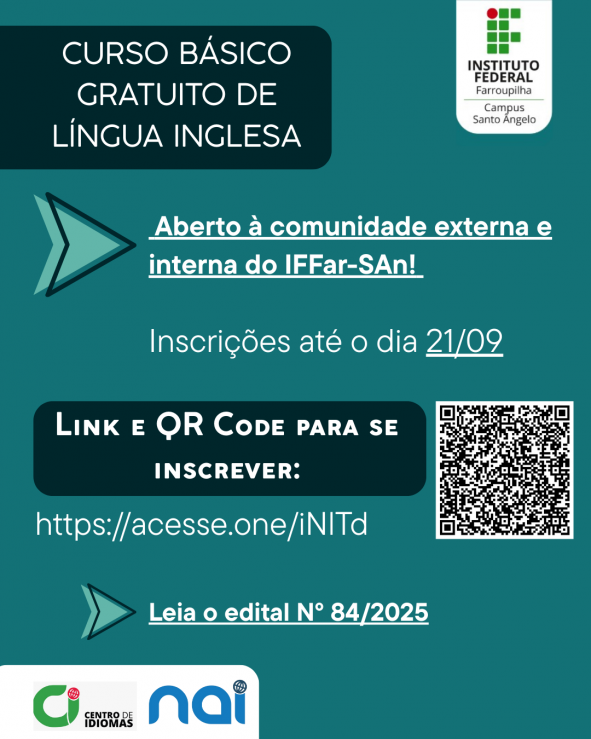 Curso Gratuito de Lingua Inglesa no Campus Santo Angelo Post para Instagram 45
