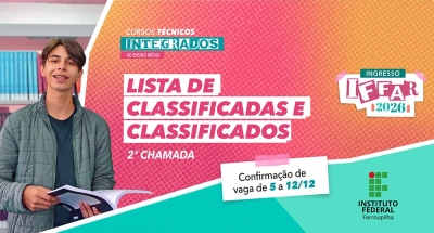 IFFar divulga classificados da 2ª chamada dos cursos técnicos integrados ao ensino médio