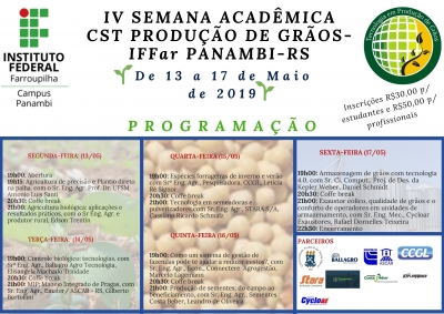 Inscrições abertas para a Semana Acadêmica do Curso de Tecnologia em Produção de Grãos do IFFar – Campus Panambi