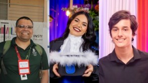 Pesquisa do Instituto Federal Farroupilha – Câmpus Alegrete usa Inteligência Artificial para avançar estudos sobre retinopatia diabética e é publicada no Journal of Health Informatics Professor Carlos Santos (IFFar Alegrete) à esquerda, a estudante Laura Duarte ao centro e o estudante Artur Heckler à direita, integrantes do projeto de pesquisa em Inteligência Artificial aplicada à retin.jpg