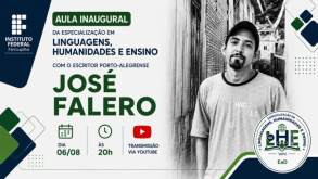 Aula inaugural da Especialização terá José Falero em evento on-line aberto imagem Aila Inaugural LHE